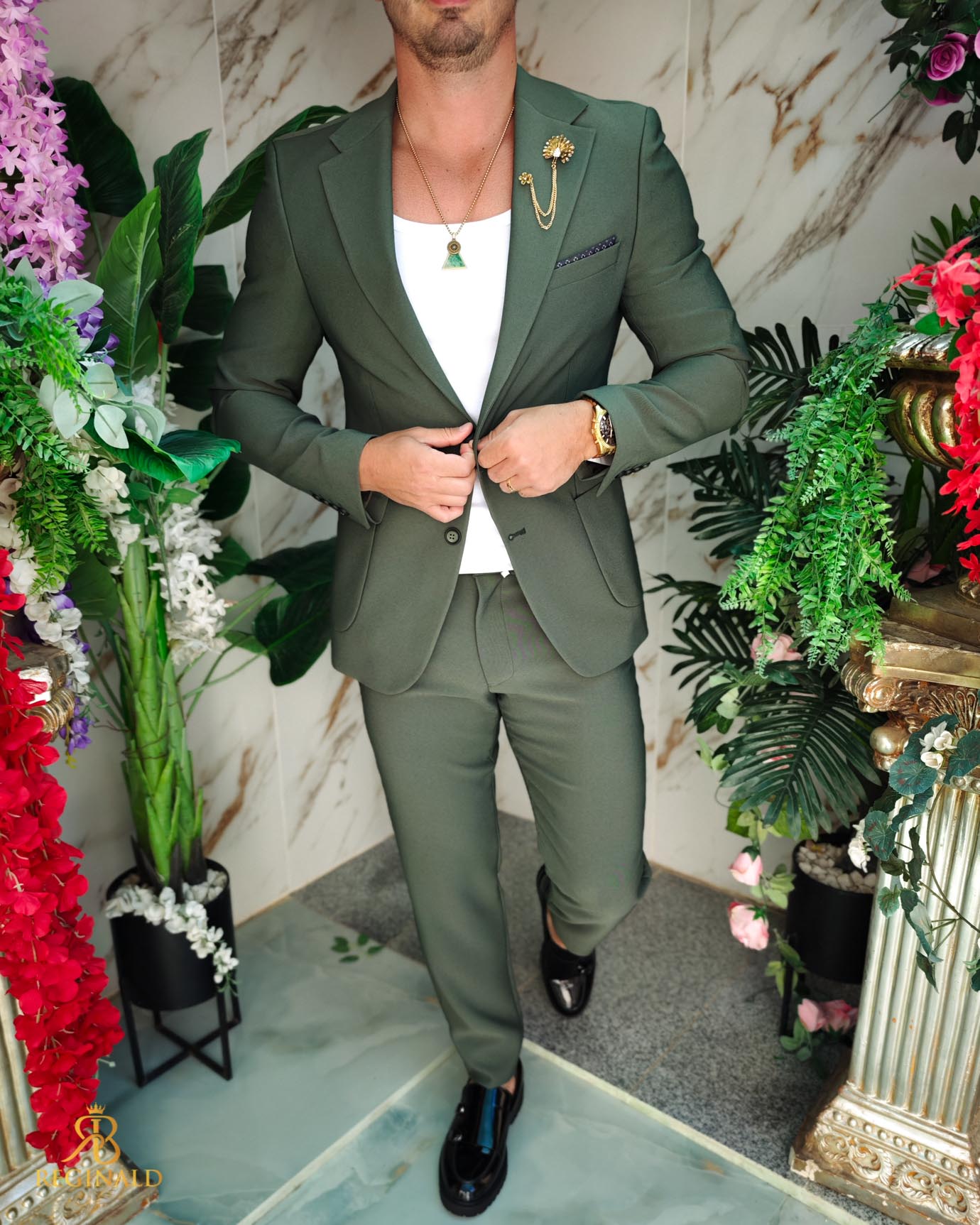 Costum de bărbați, Verde, elastic: Sacou si Pantalon cu snur - C5212 - imagine 5