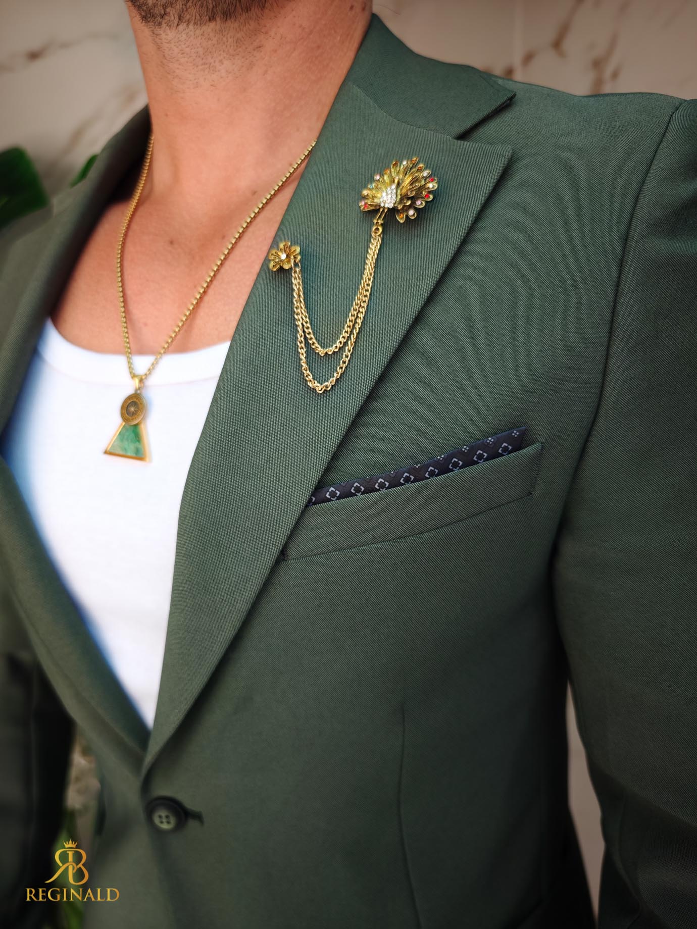 Costum de bărbați, Verde, elastic: Sacou si Pantalon cu snur - C5212 - imagine 10