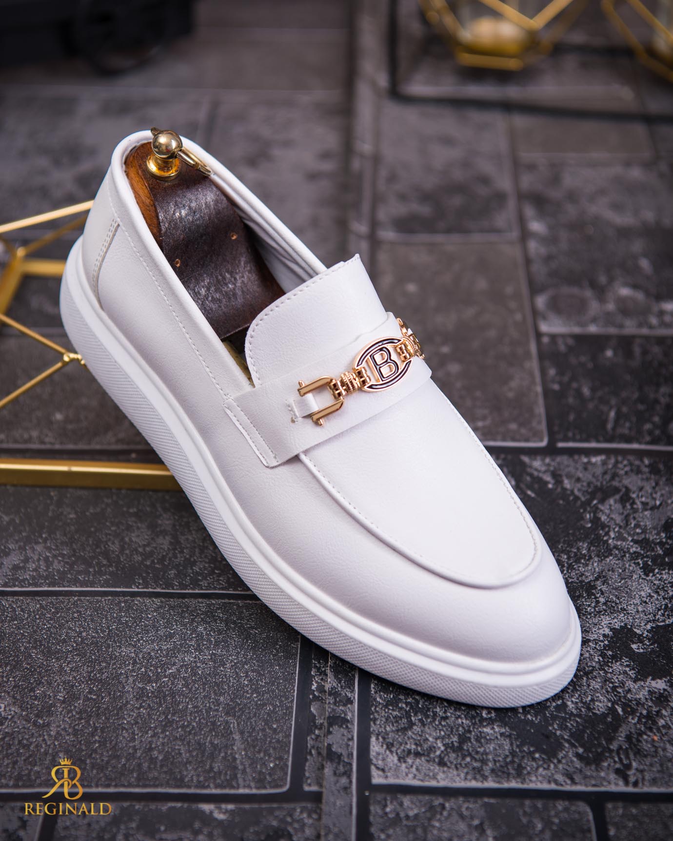 Mocasini de barbati casual, albi, talpa inalta ultra-usoara – AD801 - imagine 4