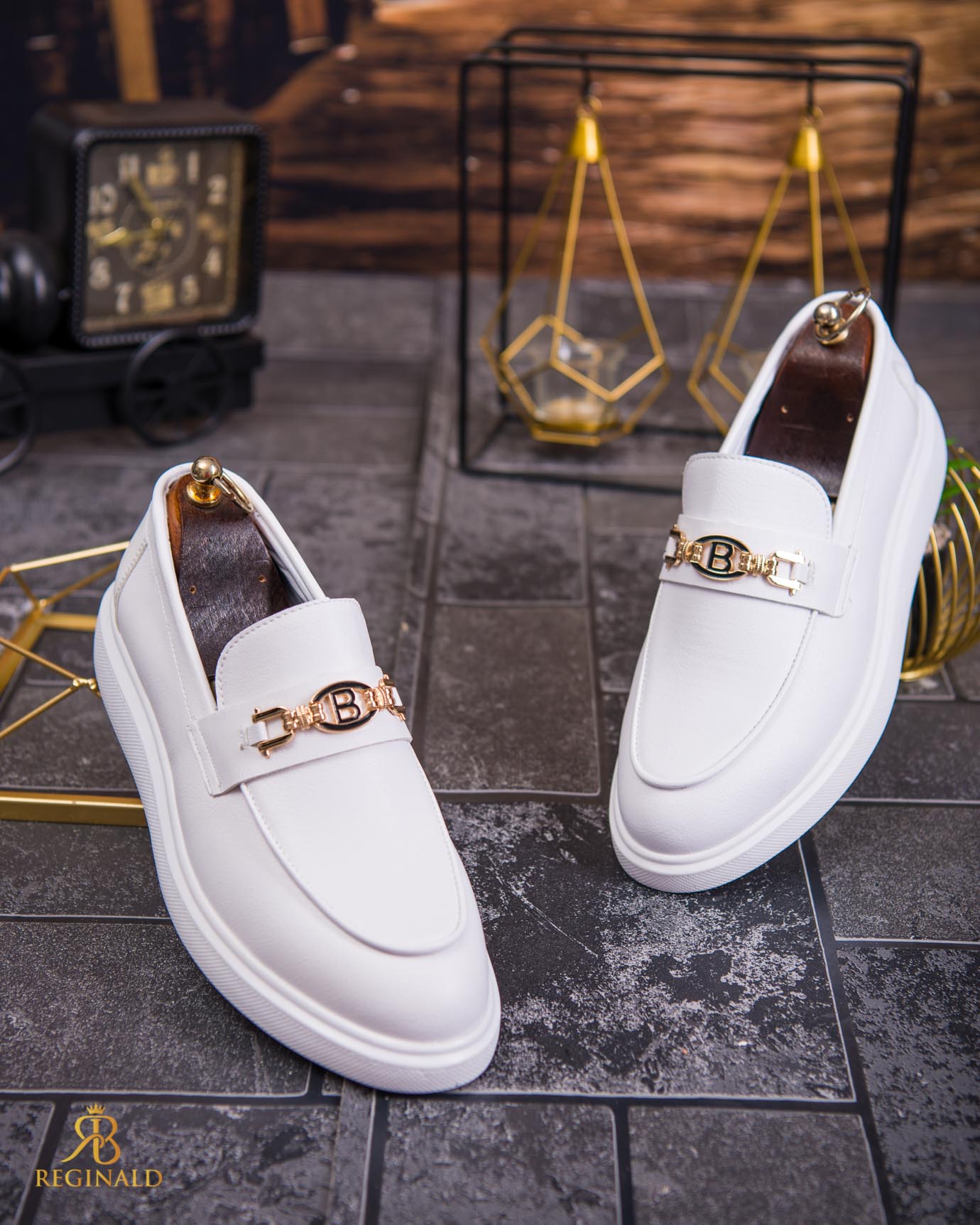 Mocasini de barbati casual, albi, talpa inalta ultra-usoara – AD801 - imagine 5