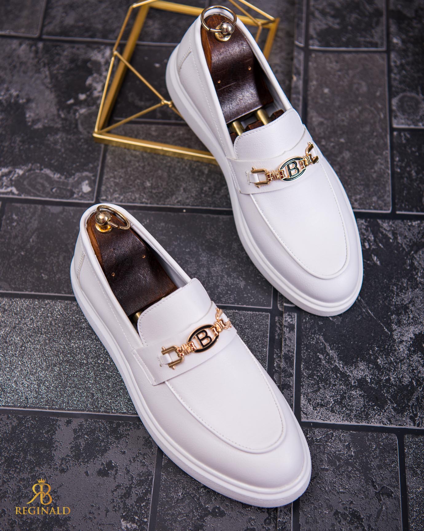 Mocasini de barbati casual, albi, talpa inalta ultra-usoara – AD801 - imagine 6