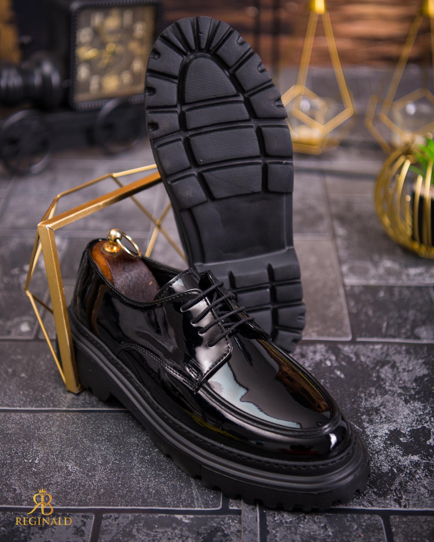 Mocasini de barbati casual, negri cu siret, talpa inalta ultra-usoara – AD812 - imagine 2