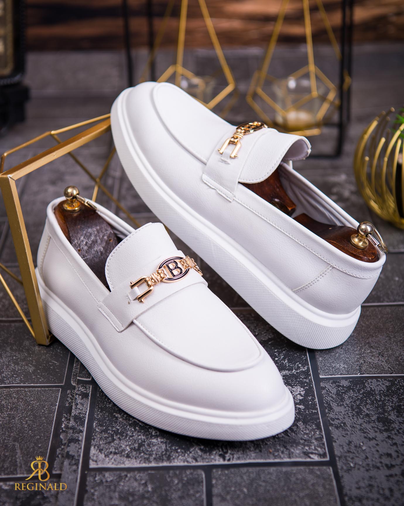 Mocasini de barbati casual, albi, talpa inalta ultra-usoara – AD801