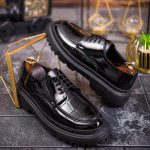 Men's casual loafers, black with laces, ultra-lightweight high sole – AD814