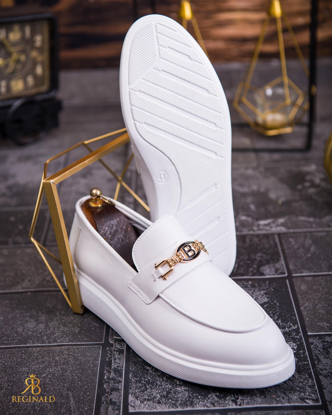 Mocasini de barbati casual, albi, talpa inalta ultra-usoara – AD801 - imagine 2