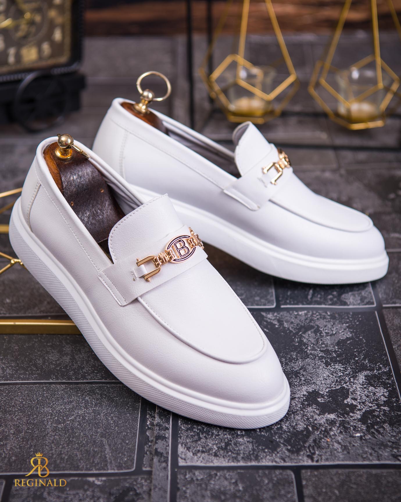 Mocasini de barbati casual, albi, talpa inalta ultra-usoara – AD801 - imagine 3