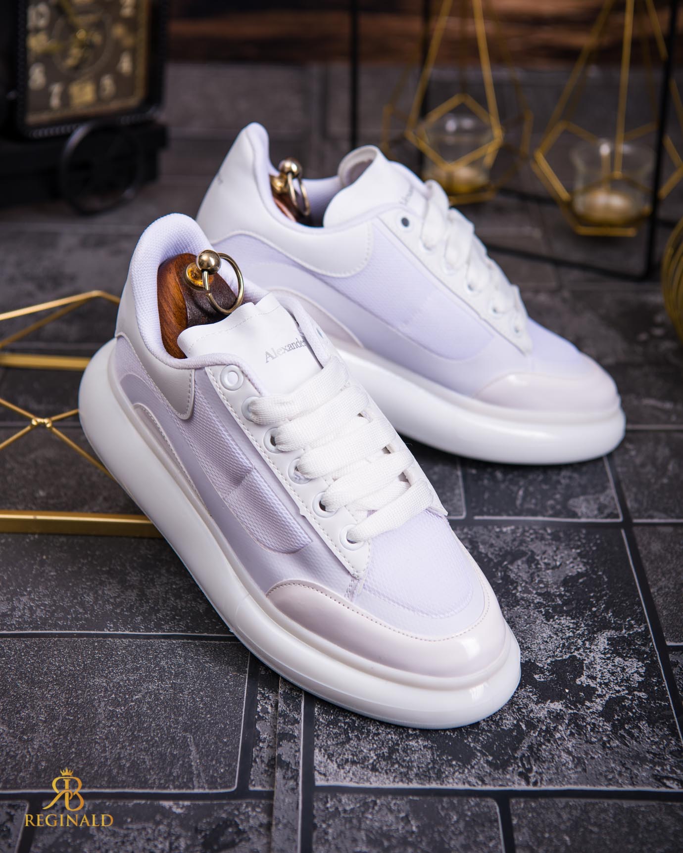 Adidasi de bărbați cu talpa înaltă, albi– AD797 - imagine 2