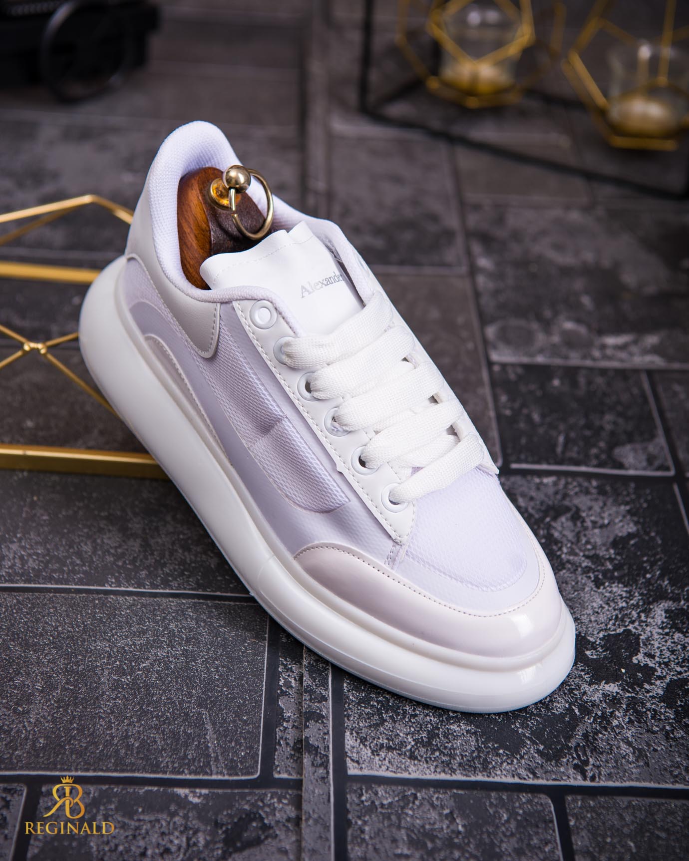 Adidasi de bărbați cu talpa înaltă, albi– AD797 - imagine 3