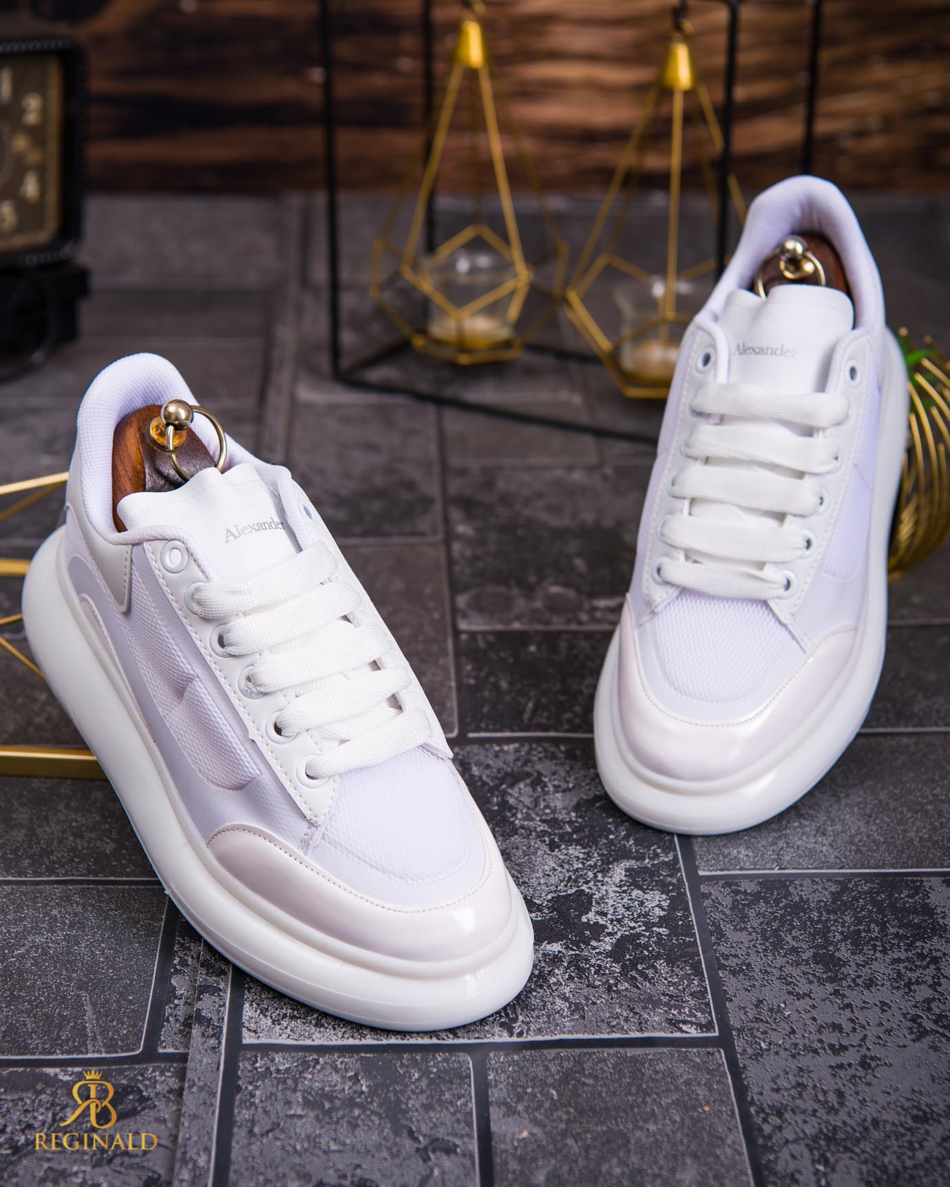 Adidasi de bărbați cu talpa înaltă, albi– AD797 - imagine 4