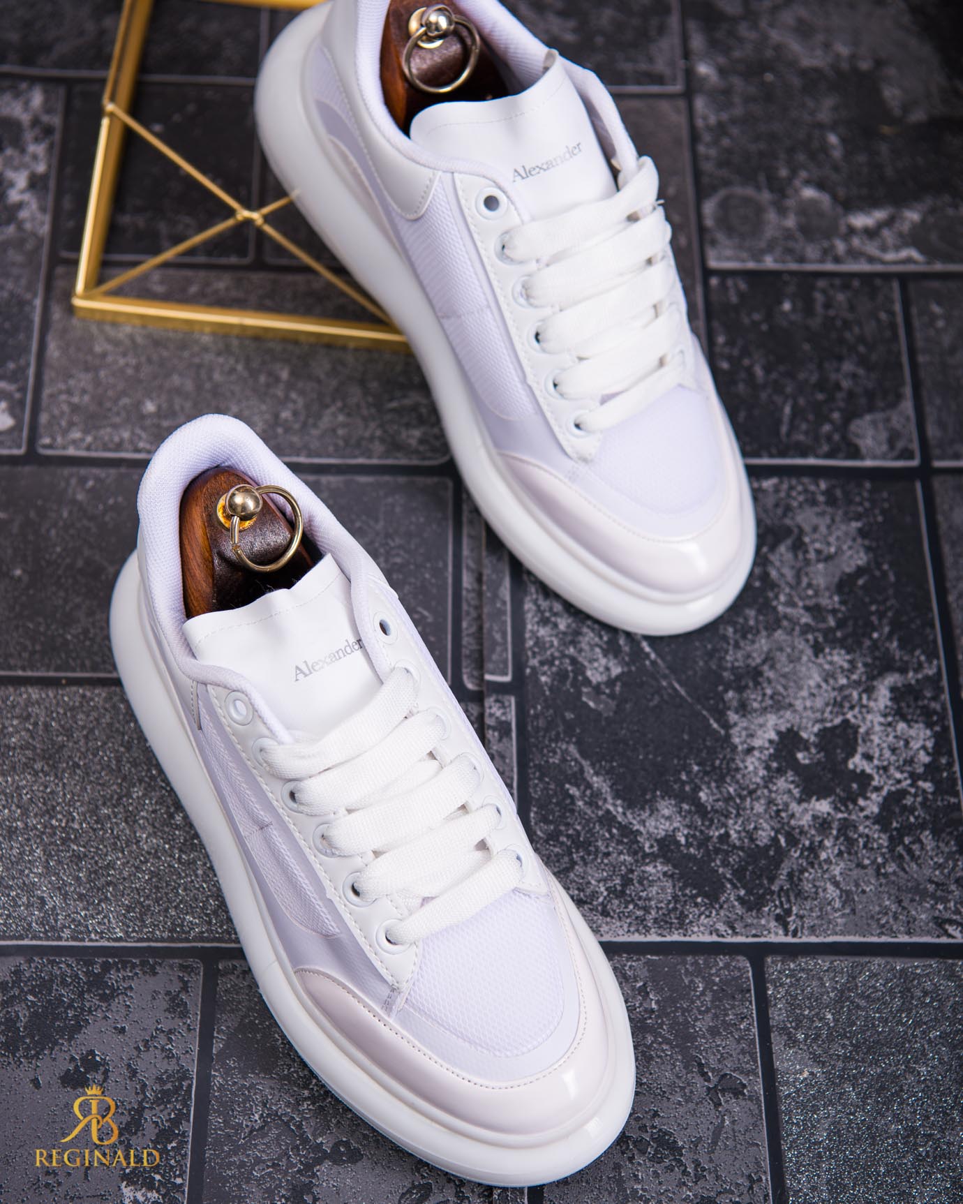 Adidasi de bărbați cu talpa înaltă, albi– AD797 - imagine 5