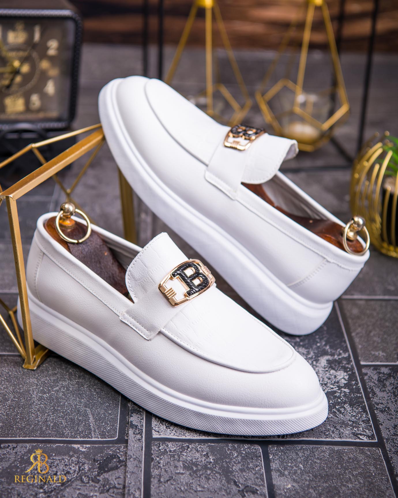 Mocasini de barbati casual, albi, talpa inalta ultra-usoara – AD760