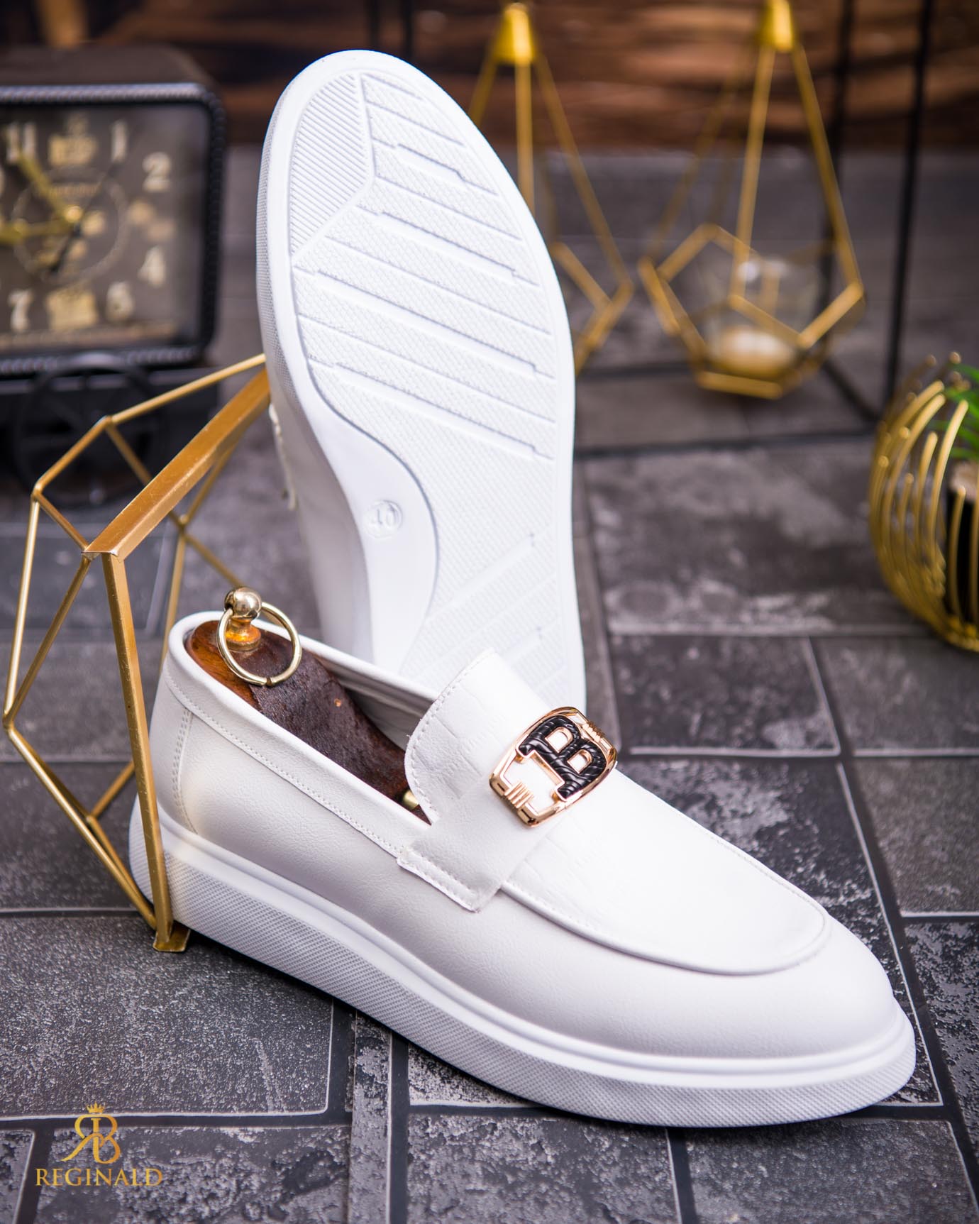 Mocasini de barbati casual, albi, talpa inalta ultra-usoara – AD760 - imagine 2