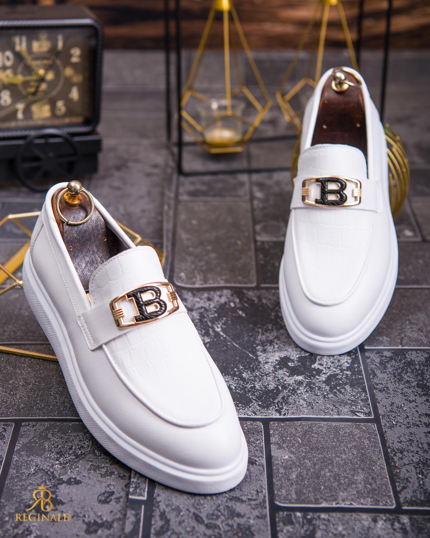 Mocasini de barbati casual, albi, talpa inalta ultra-usoara – AD760 - imagine 3