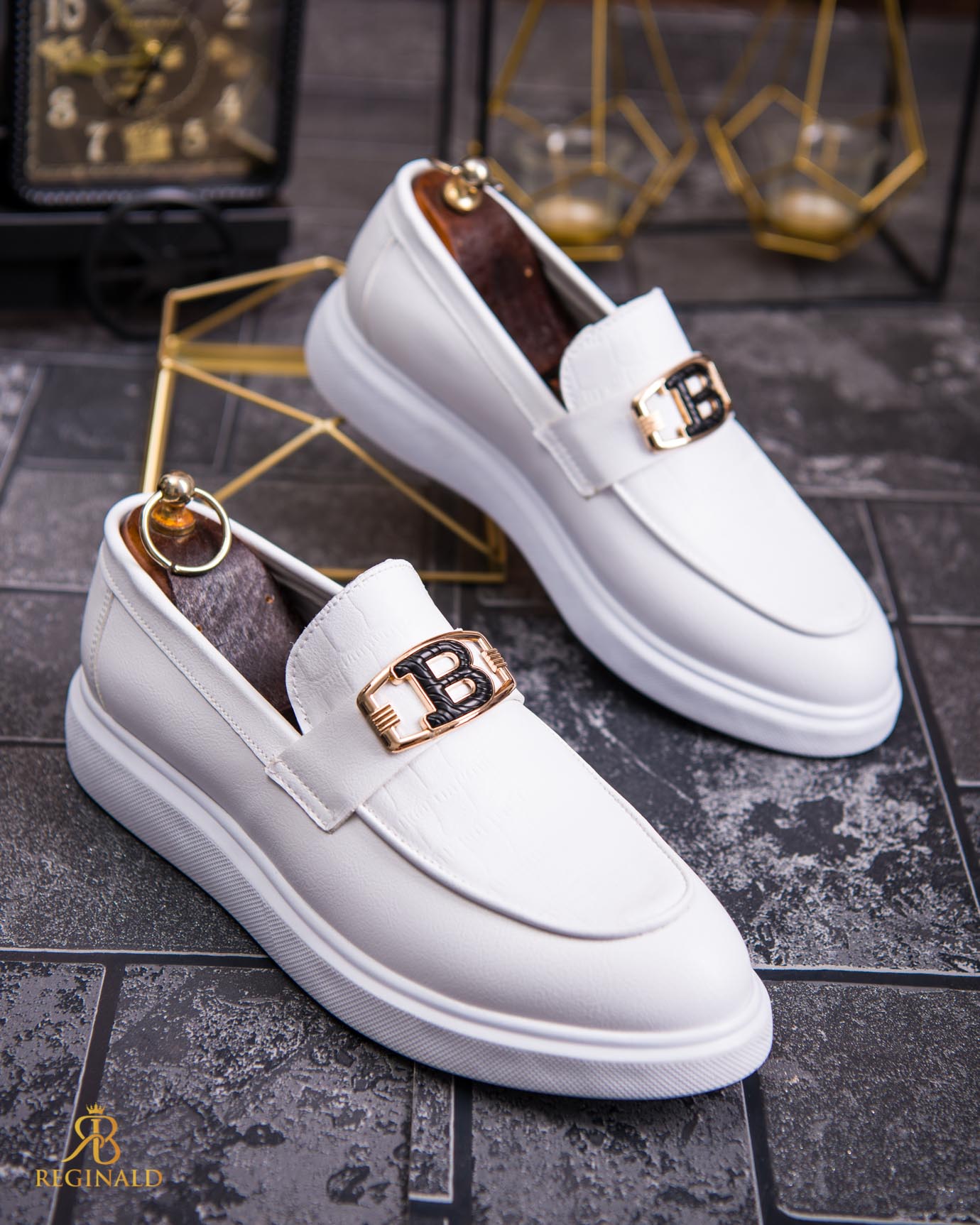 Mocasini de barbati casual, albi, talpa inalta ultra-usoara – AD760 - imagine 4