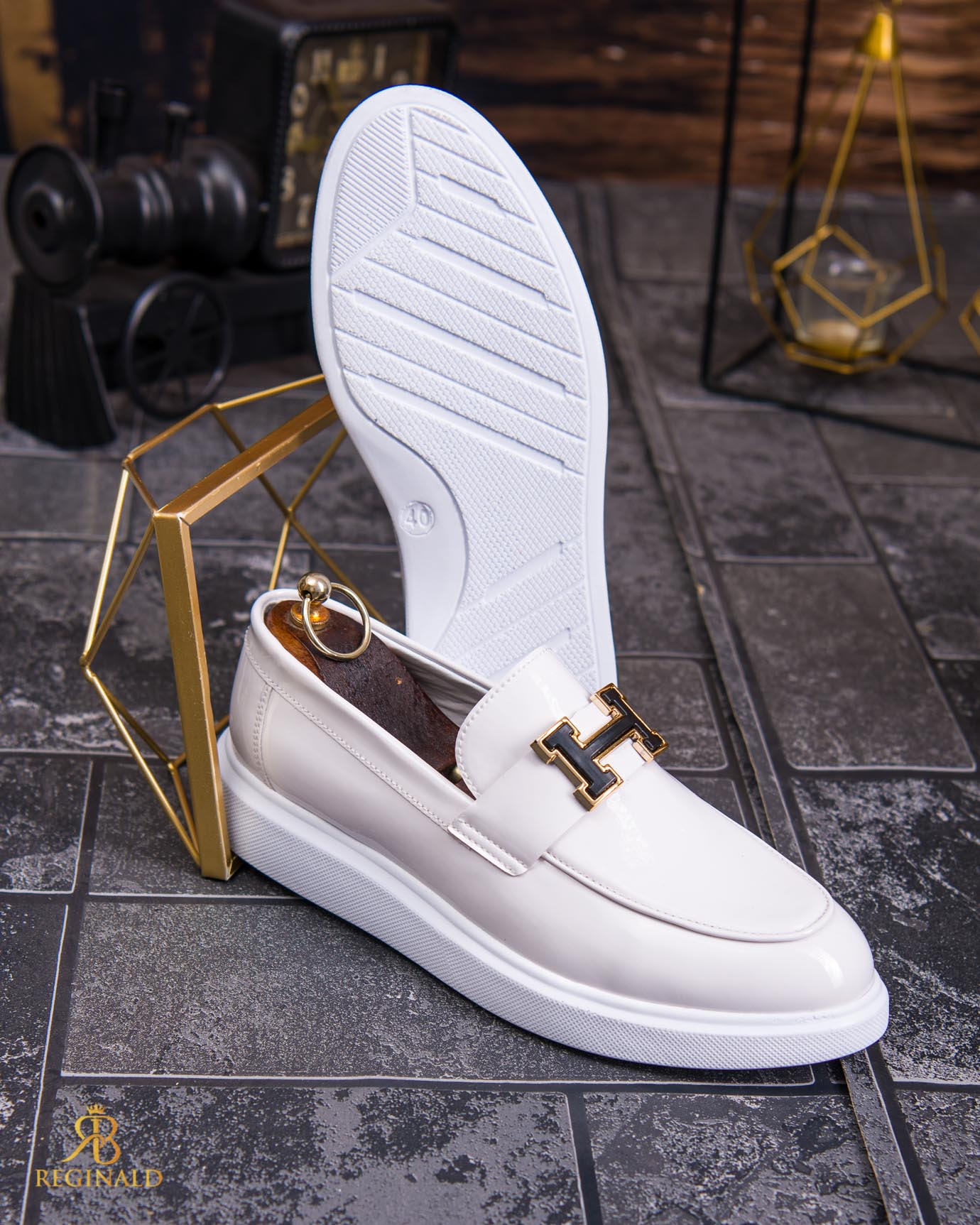 Mocasini de barbati casual, albi, talpa inalta ultra-usoara – AD767 - imagine 6