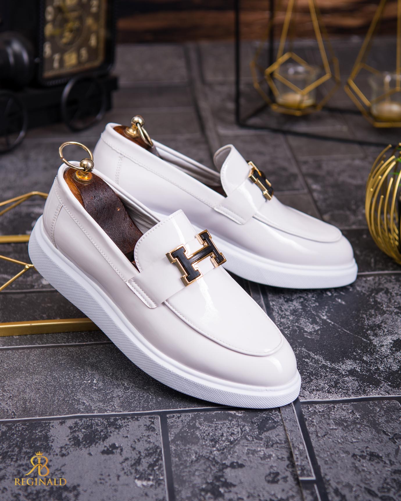 Mocasini de barbati casual, albi, talpa inalta ultra-usoara – AD767 - imagine 2