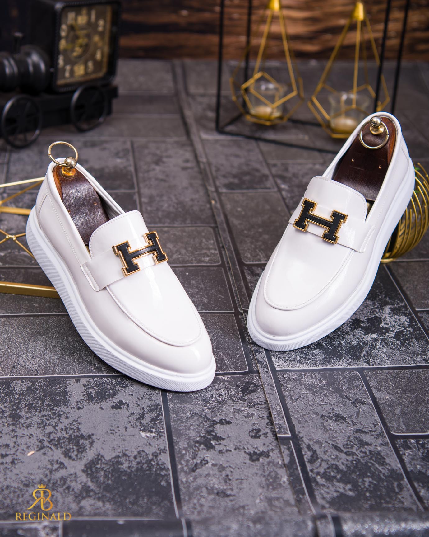 Mocasini de barbati casual, albi, talpa inalta ultra-usoara – AD767 - imagine 5