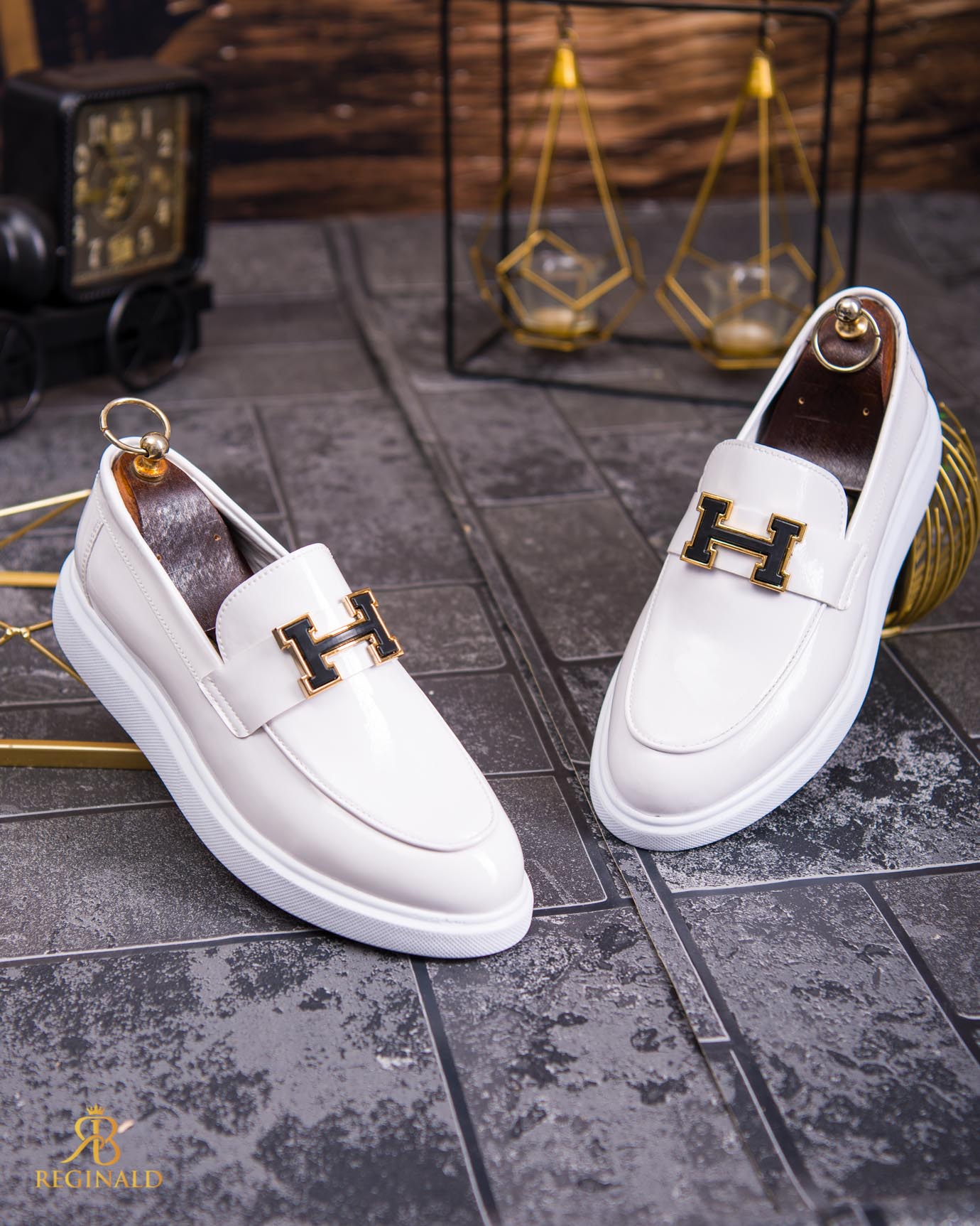 Mocasini de barbati casual, albi, talpa inalta ultra-usoara – AD767 - imagine 4