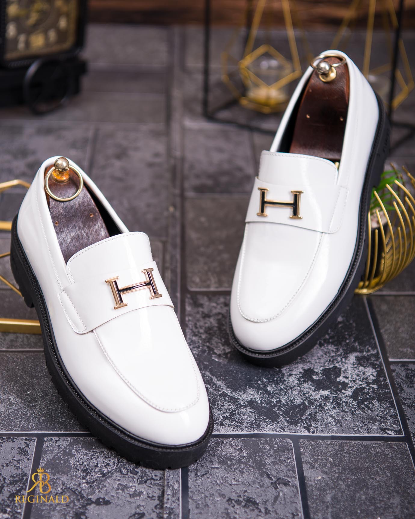 Mocasini de barbati casual, albi, talpa inalta ultra-usoara – AD785 - imagine 2