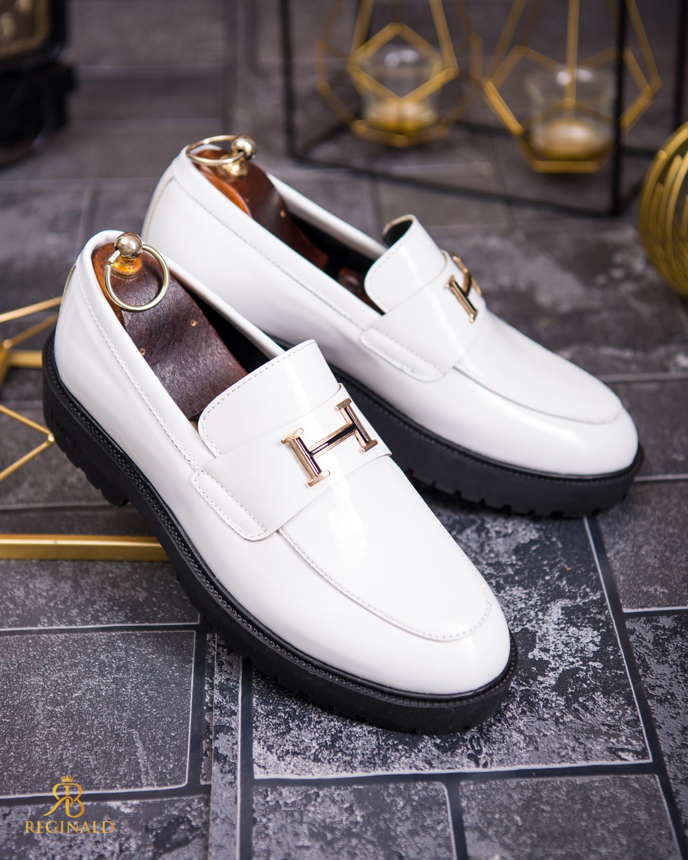 Mocasini de barbati casual, albi, talpa inalta ultra-usoara – AD785 - imagine 3