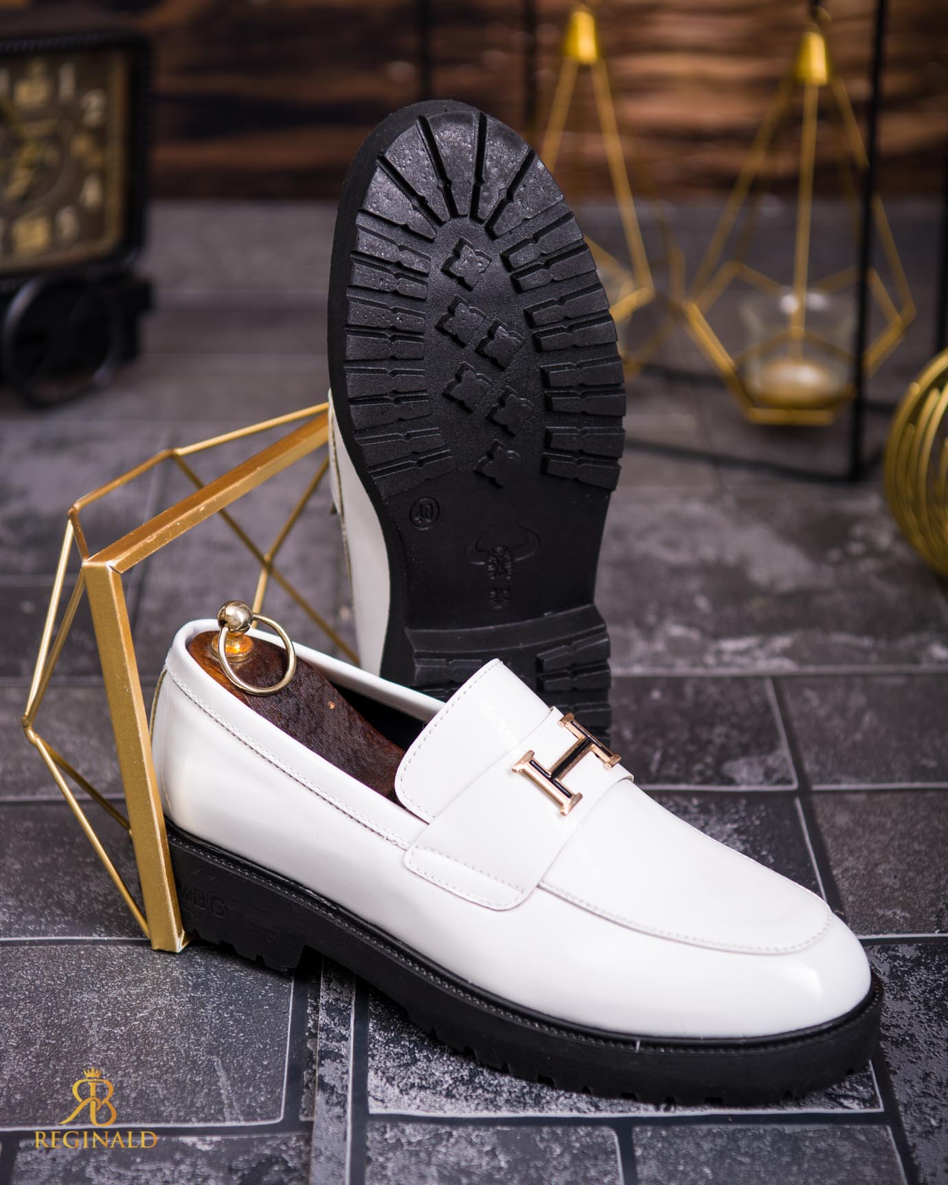 Mocasini de barbati casual, albi, talpa inalta ultra-usoara – AD785 - imagine 4