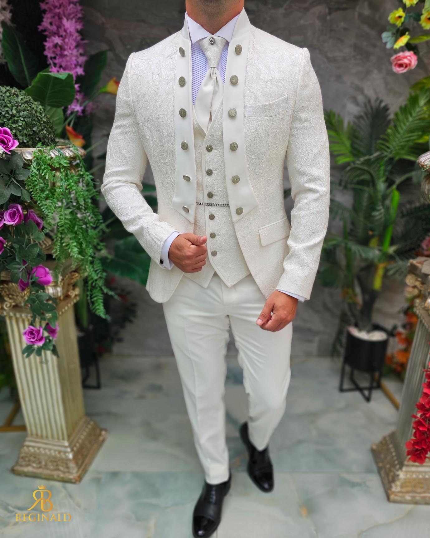 Costum alb-ivoire elegant MIRE/NAS, set: 4 piese - C5244