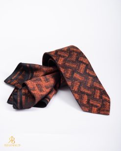 Set Cravata si batista maro cu model- CV1238