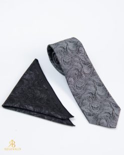 Set Cravata si batista gri cu model- CV1218