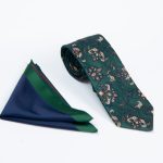 Green tie and pocket square set with pattern - CV1233