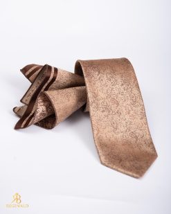 Set Cravata si batista, maro cu model- CV1097