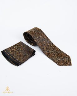 Set Cravata si batista, neagra cu model- CV1117