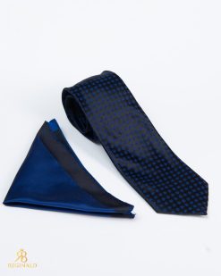 Set Cravata si batista, albastru cu model- CV1120