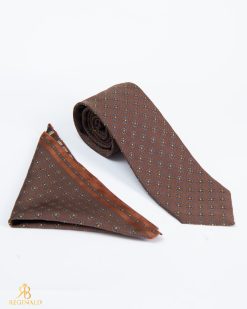 Set Cravata si batista, maro cu model- CV1124