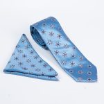 Tie and pocket square set, light blue with pattern - CV1128