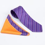 Ensemble cravate et mouchoir violet à motifs - CV1138