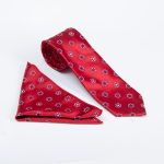 Set cravatta e fazzoletto, rosso con motivo - CV1157
