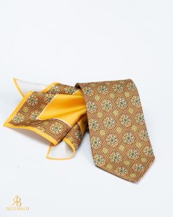 Set Cravata si batista, galben cu model- CV1102