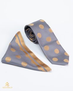 Set Cravata si batista, gri cu model- CV1165