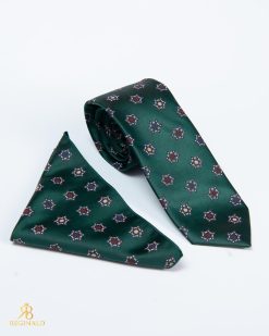 Set Cravata si batista verde cu model- CV1169