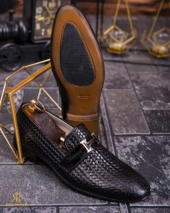 Alternative view of Pantofi Mocasini / Loafers negri piele naturala, Croc texture - P1862