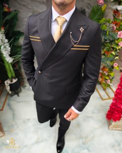 Costum negru, Sacou si Pantalon, lana 100% Super 200`S - C5248