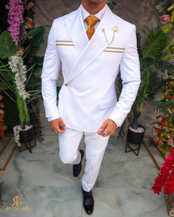 Costum alb, Sacou si Pantalon, lana 100% Super 200`S - C5249