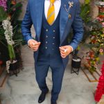 Costume bleu, veste, gilet et pantalon, laine 100% Super 200`S - C5256