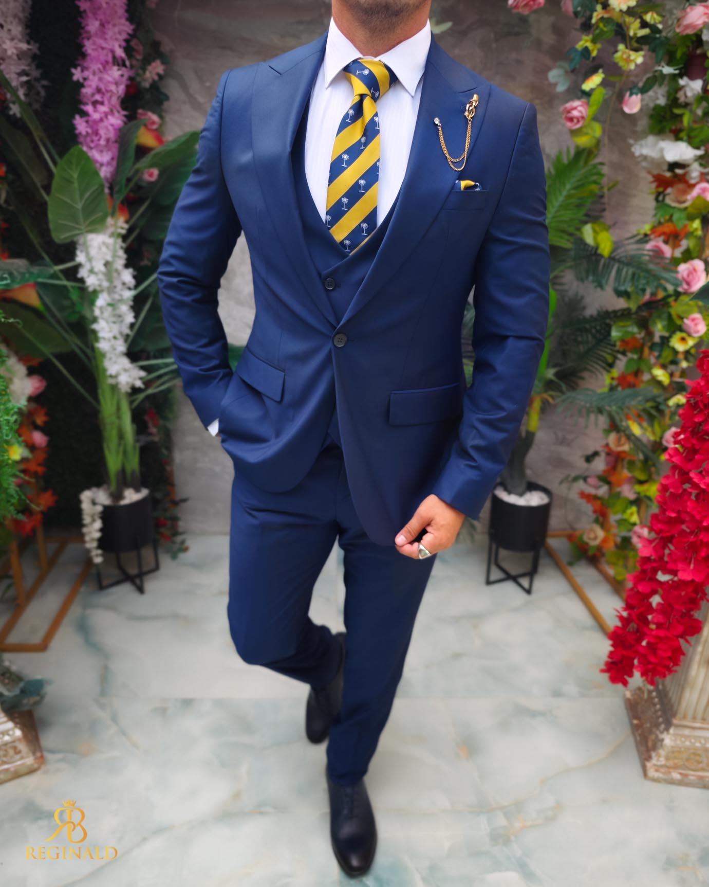 Costum bleumarin, Sacou, Vesta si Pantalon, lana 100% Super 200`S - C5254 - imagine 2