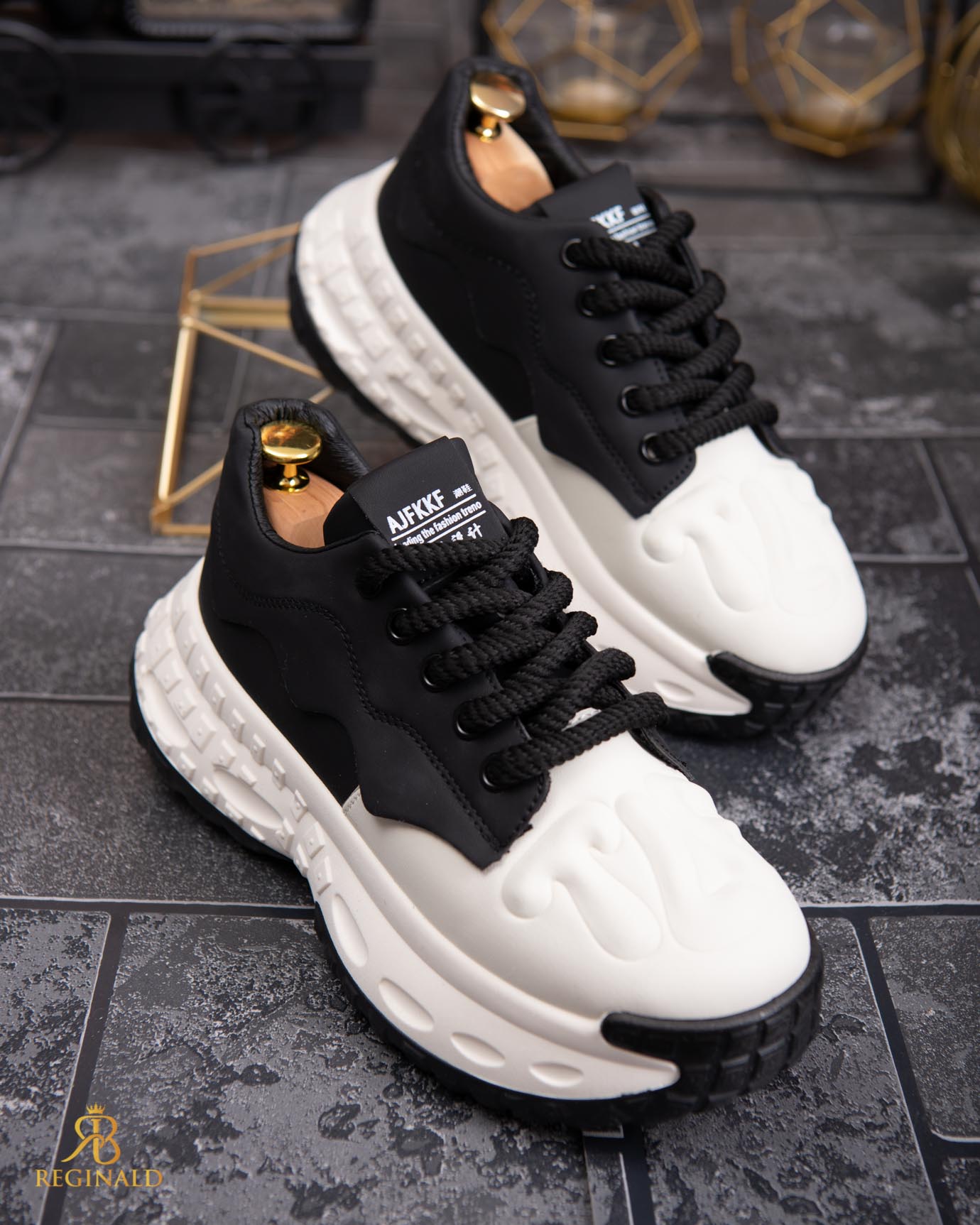 Adidasi de bărbați cu talpa înaltă, albi– AD828 - imagine 5