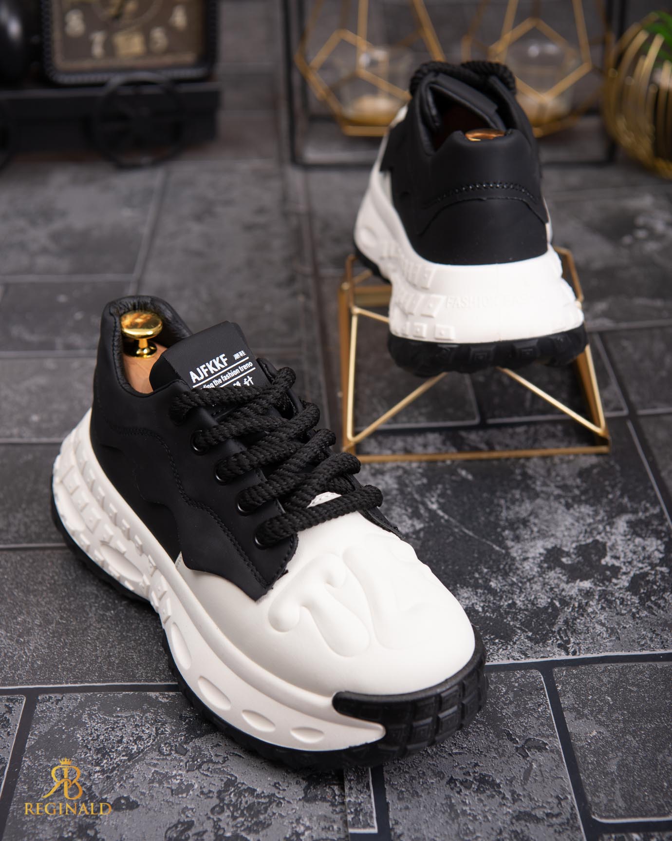 Adidasi de bărbați cu talpa înaltă, albi– AD828 - imagine 6