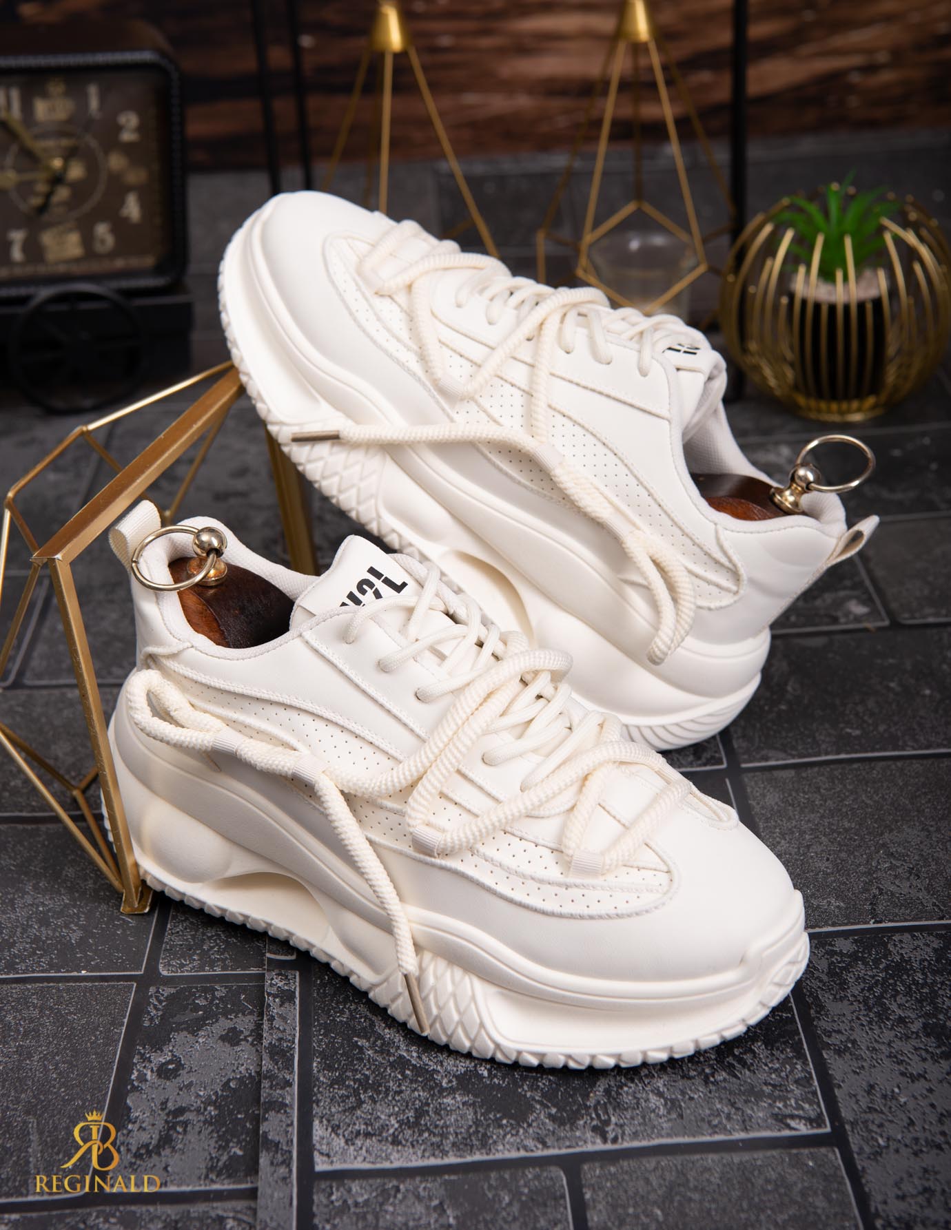 Adidasi de bărbați cu talpa înaltă, albi– AD829