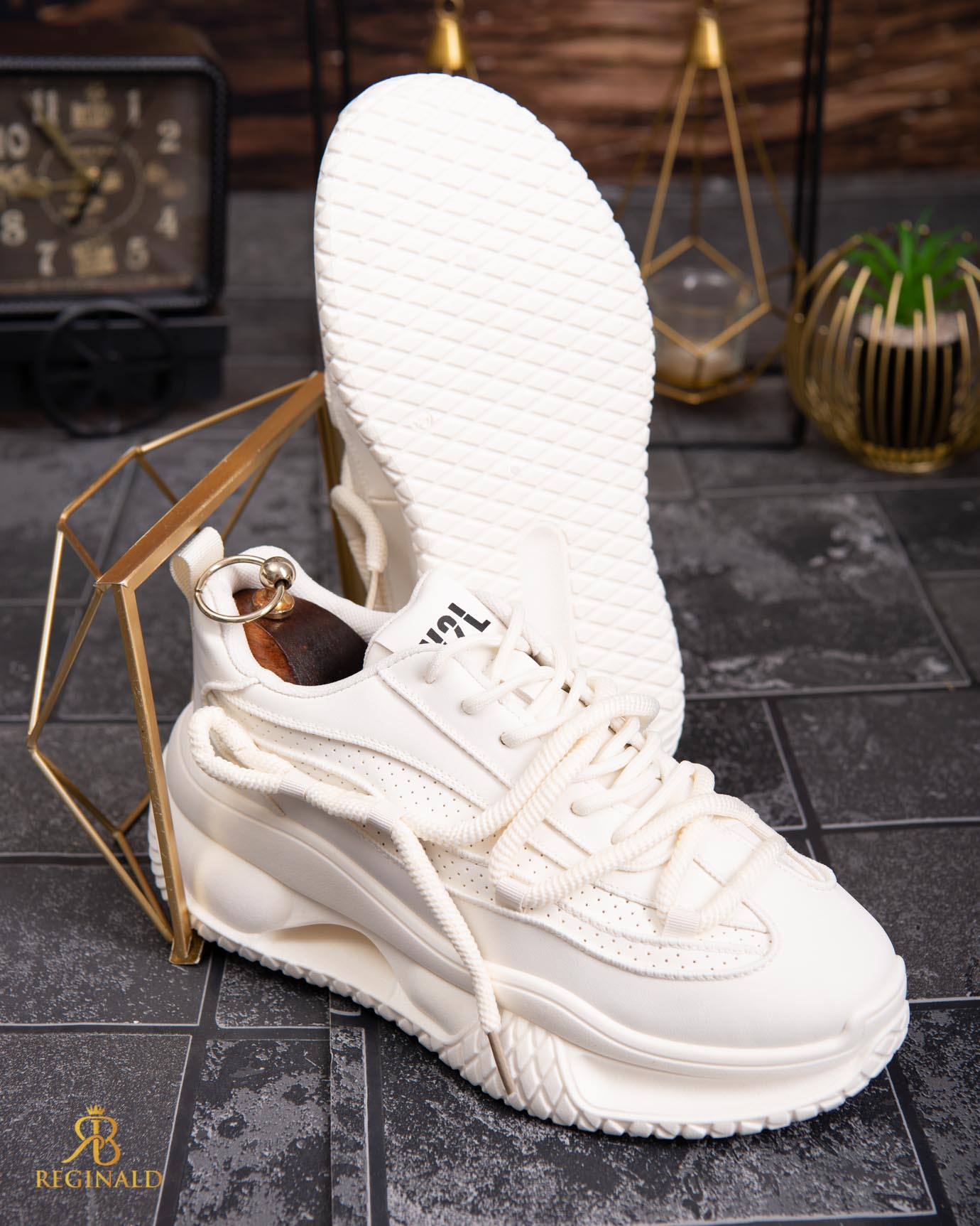 Adidasi de bărbați cu talpa înaltă, albi– AD829 - imagine 2