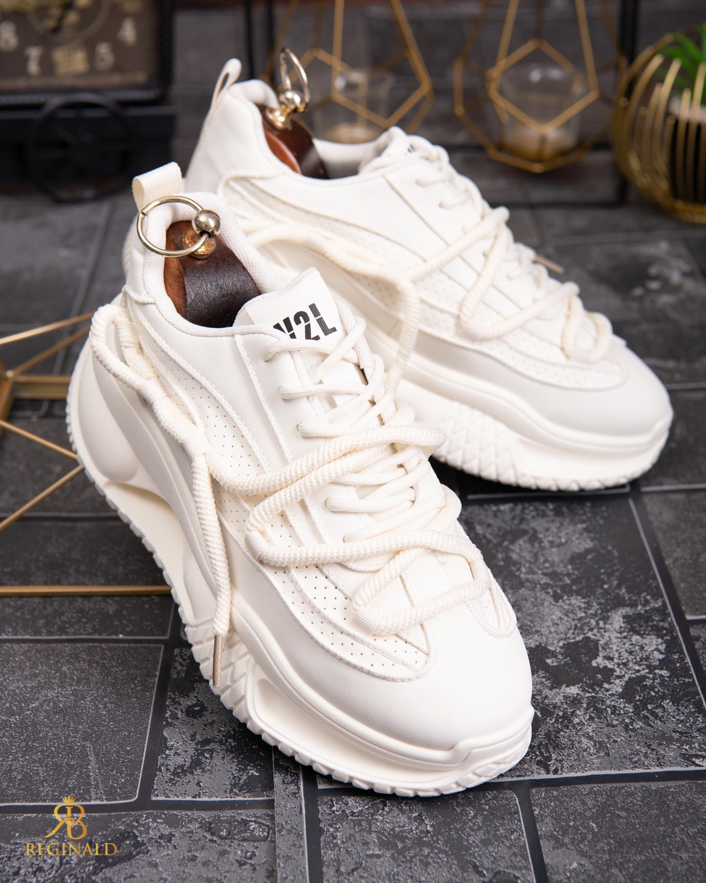 Adidasi de bărbați cu talpa înaltă, albi– AD829 - imagine 3