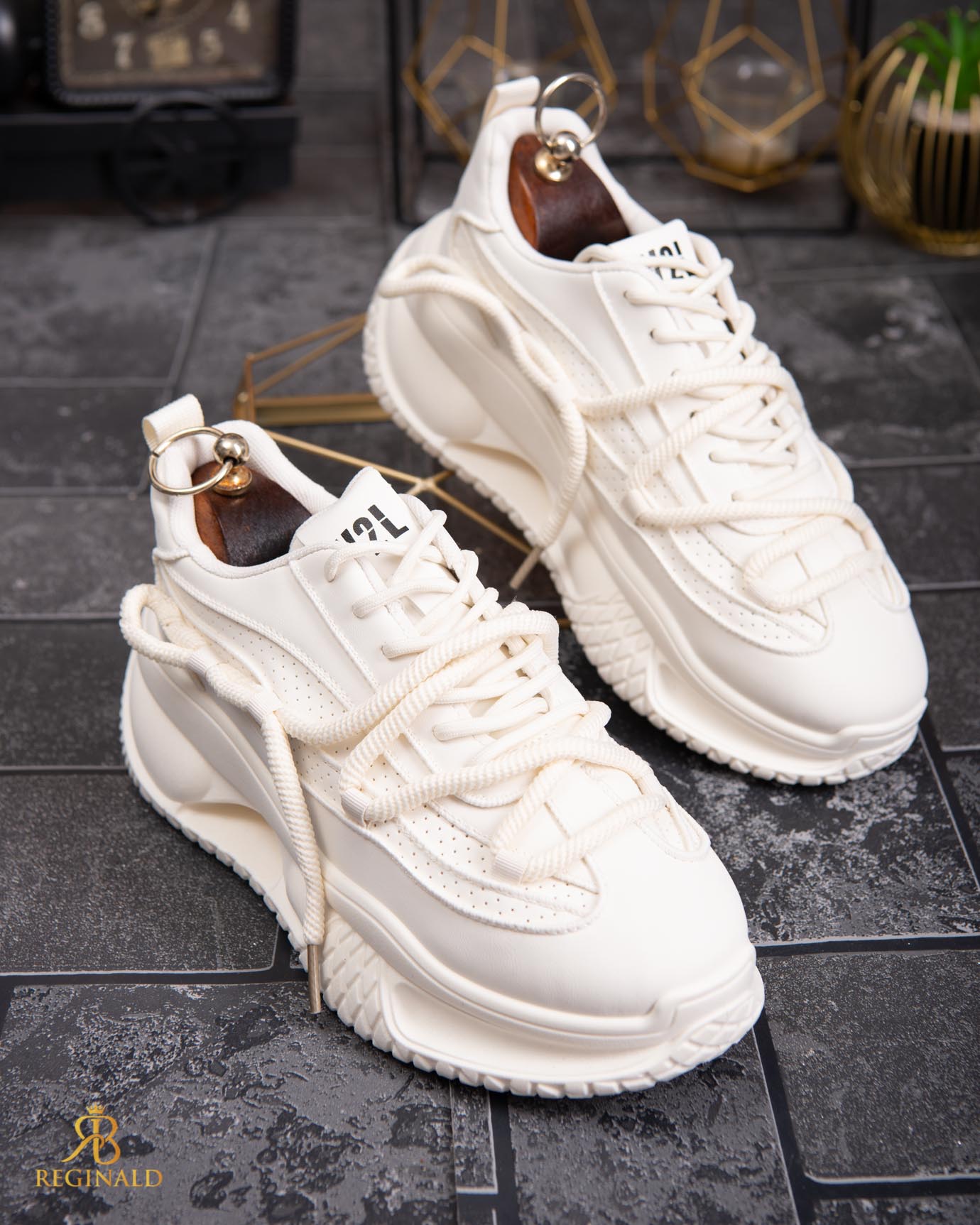 Adidasi de bărbați cu talpa înaltă, albi– AD829 - imagine 4